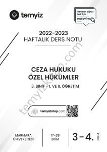 Ceza Hukuku Özel Hükümler 22-23 Güz 3 ve 4.Kısımlar