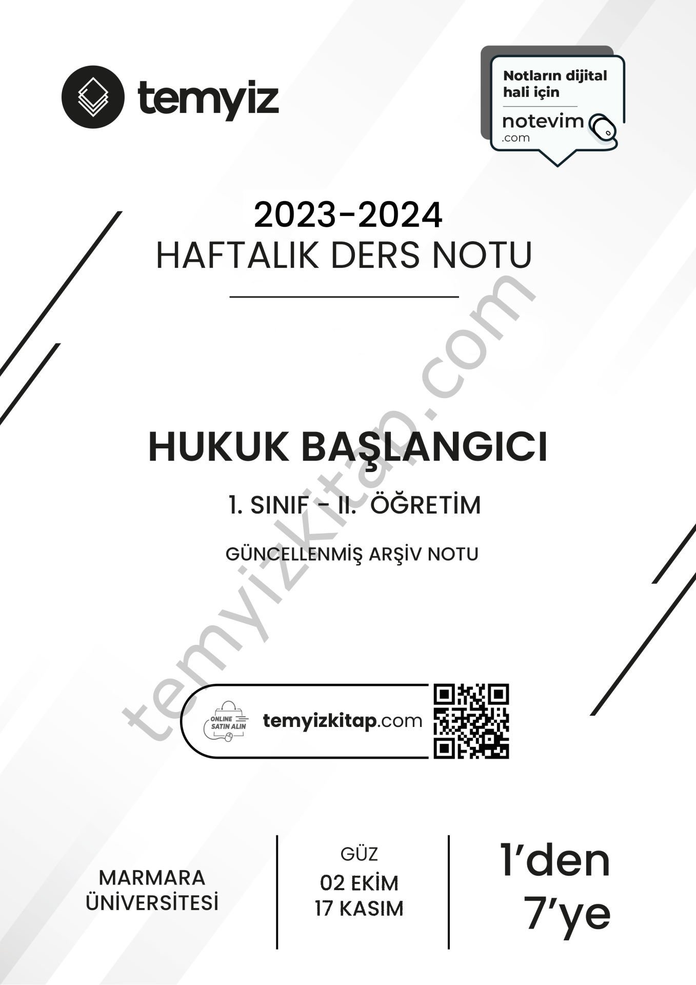 Hukuk Başlangıcı 2.Öğretim 2023-2024 Güncellenmiş Arşiv Notlarından Güz 1'den 7'ye